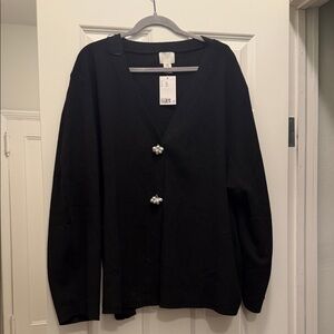 Anthropologie Black Cardigan with Pearl Details